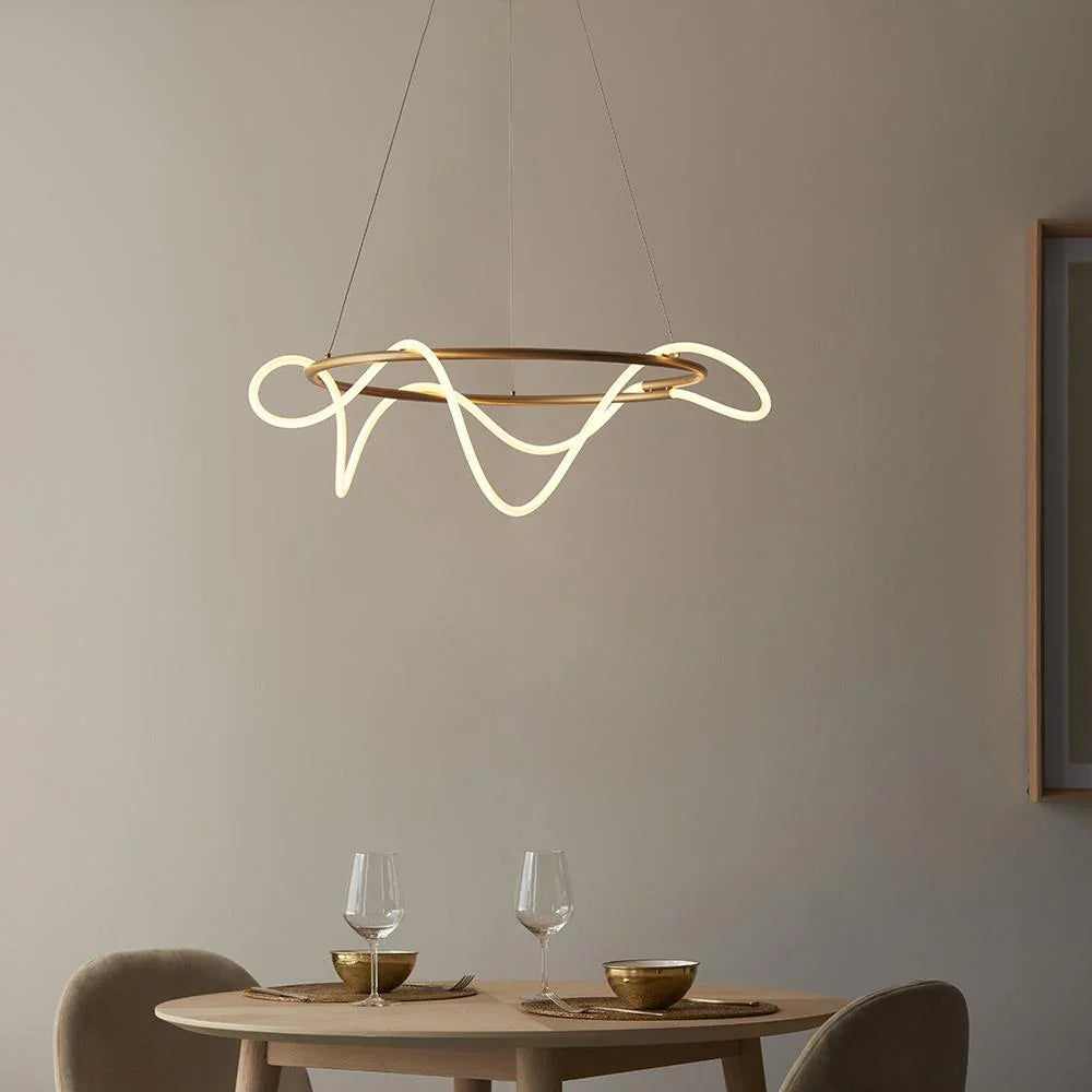 Brass LED Bar Pendant Light — Organic Sculptural Glow - LumoTrot