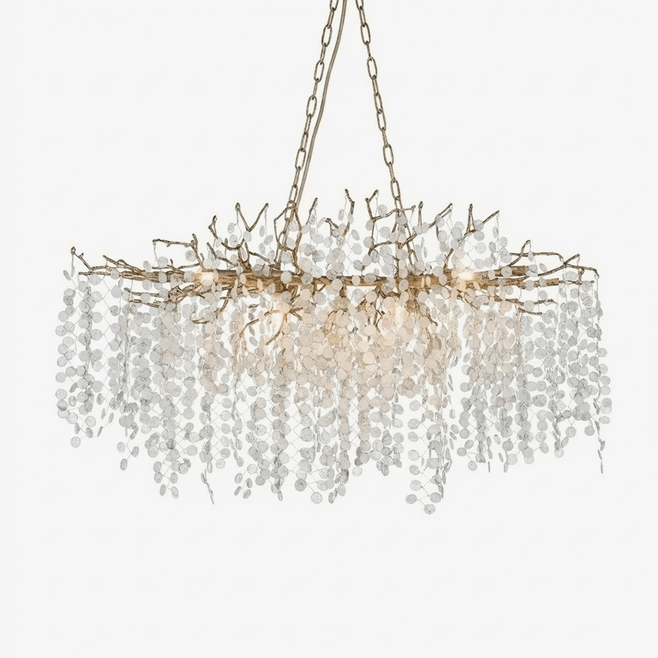 Brass crystal chandelier with cascading glass coins - Lumotrot