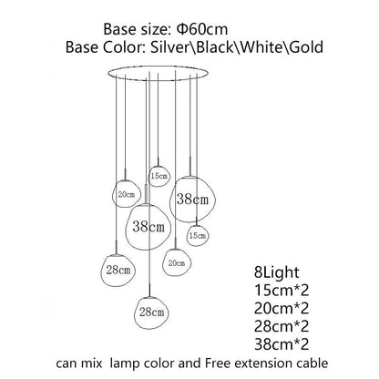 Melt Ball Pendant Light Smoke Grey Chrome Mirror 7-Globe Cluster Chandelier