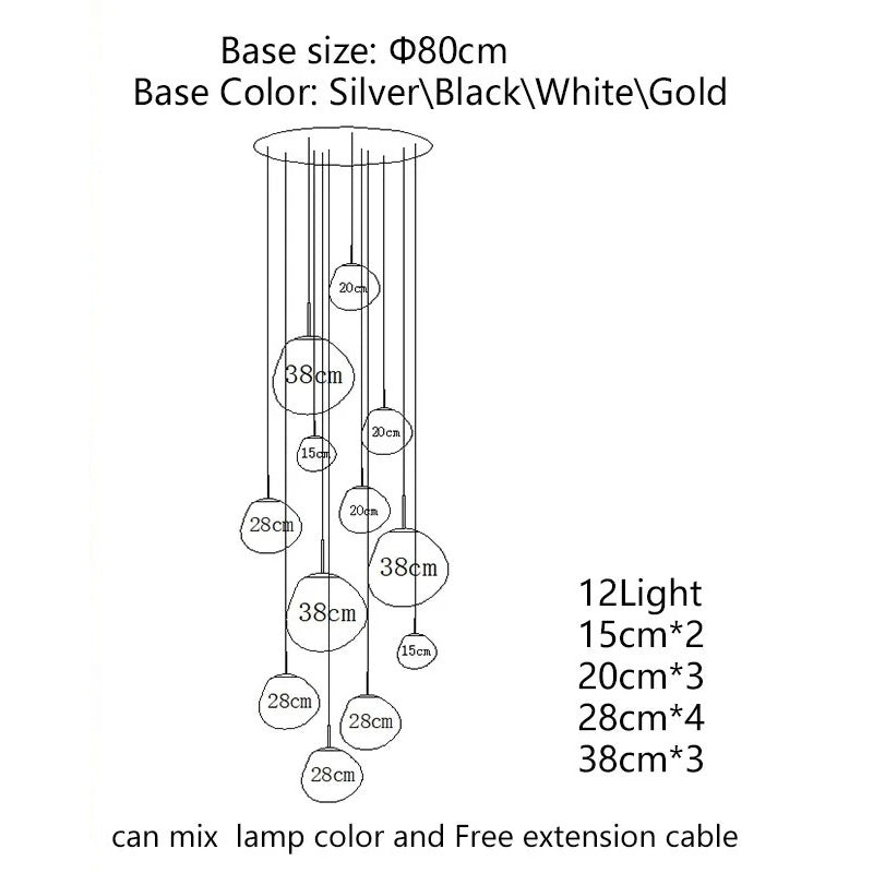 Rose Gold Melt Ball Pendant Chandelier 7-Globe Glass Hanging Ceiling Light