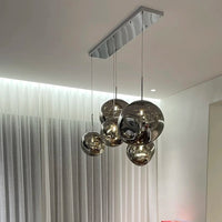 Melt Ball Pendant Light Chrome Mirror Cluster Chandelier 7-Globe Hanging Ceiling Lamp – Amber Glass Globe