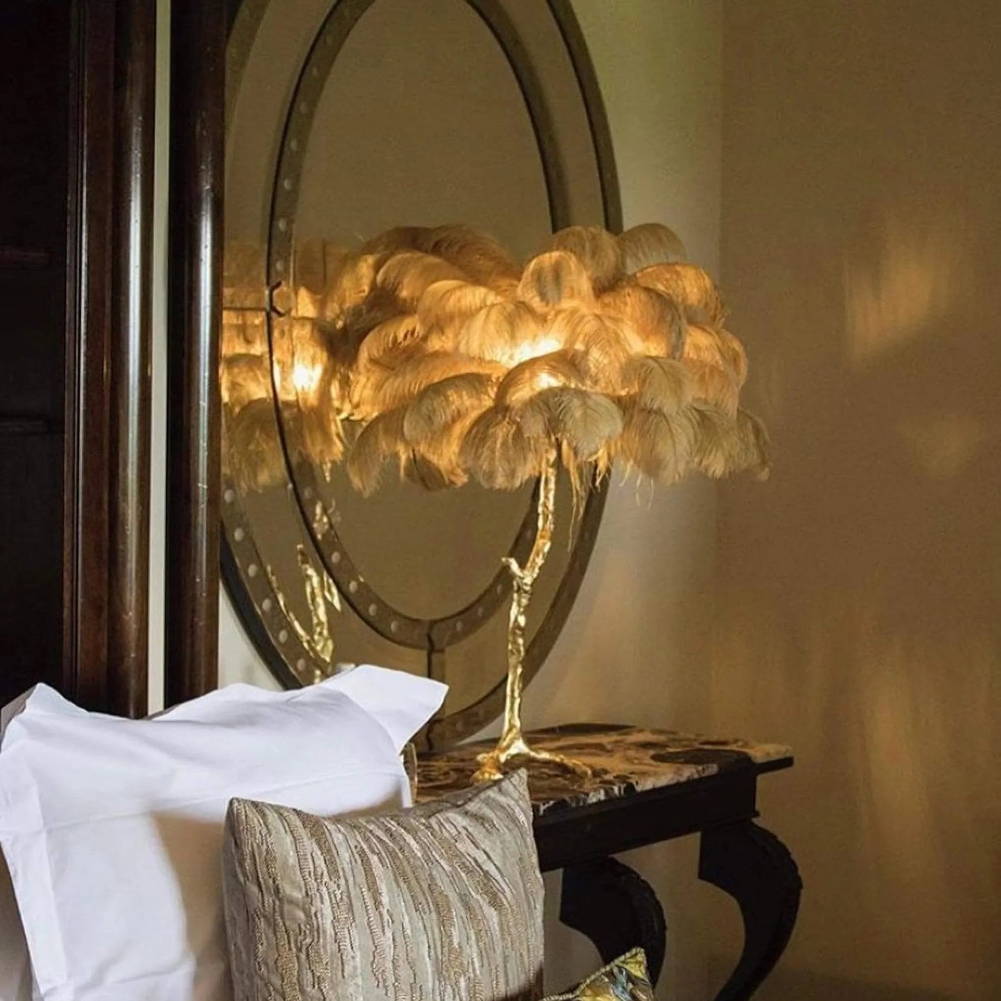 Brass Feather Table Lamp — Glamorous Statement Piece