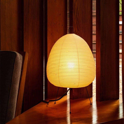 Warm ambient light emanating from the washi paper table lamp in a room