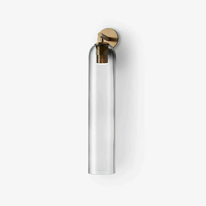 Clear blown glass and brass wall sconce, minimalist design, Lumotrot
