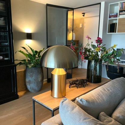 Brass Geometric Table Lamp — Modern Accent Glow