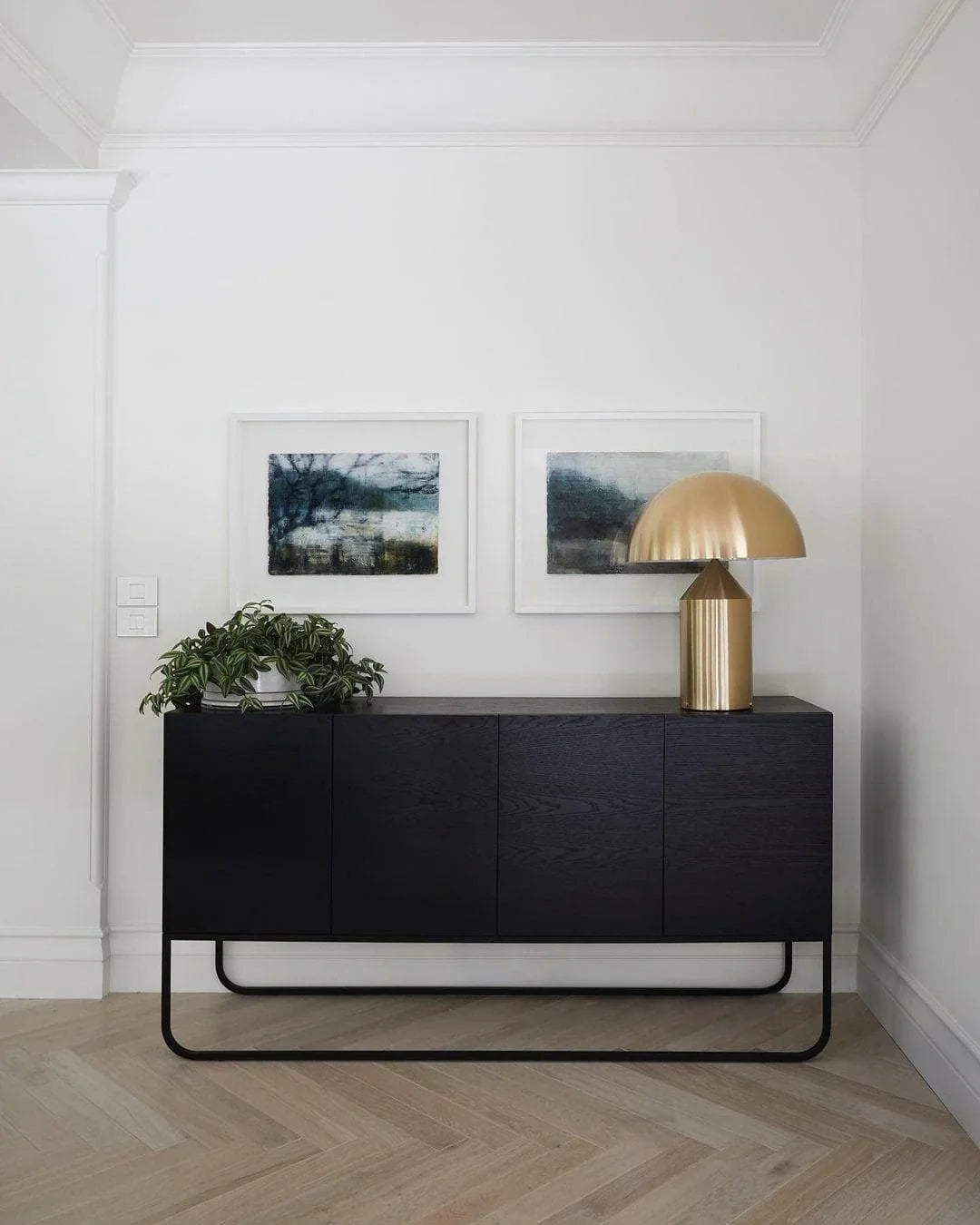 Brass Geometric Table Lamp — Modern Accent Glow