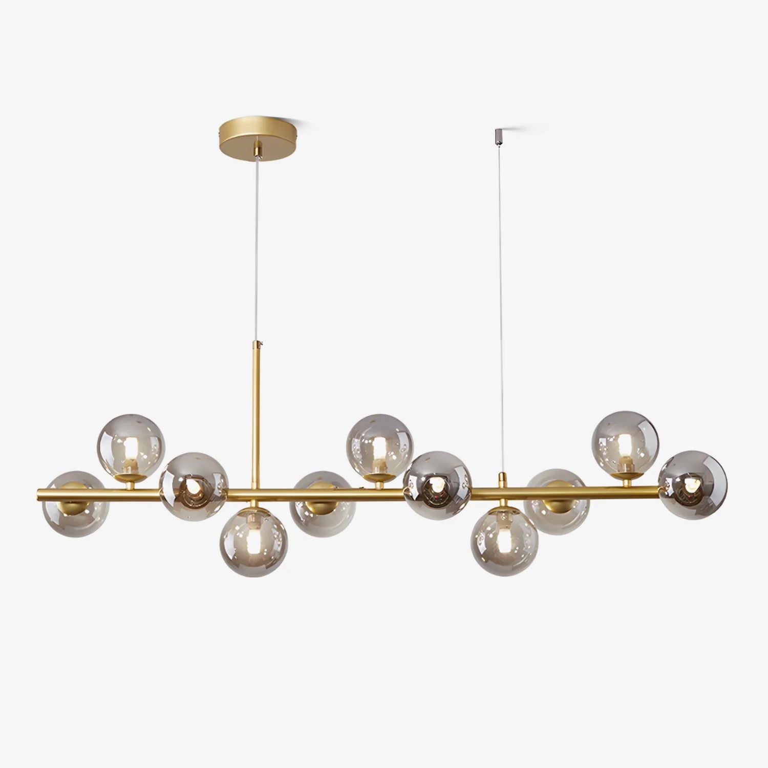 Smoked glass linear chandelier with brass frame Lumotrot