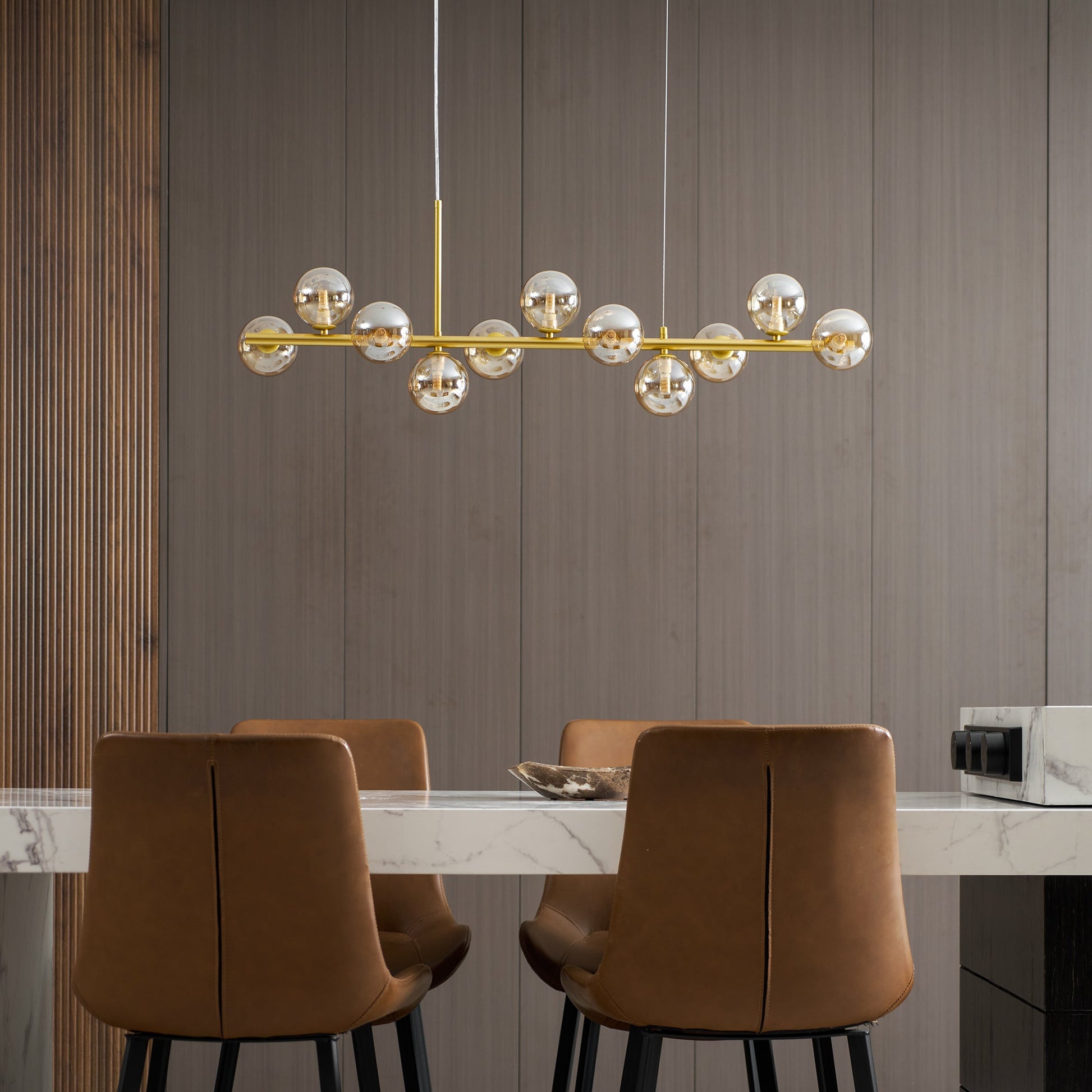 Smoked Glass Globe Chandelier — Mid-Century Modern Radiance