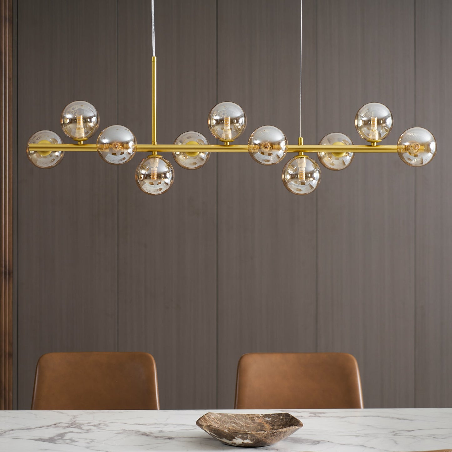 Smoked Glass Globe Chandelier — Mid-Century Modern Radiance