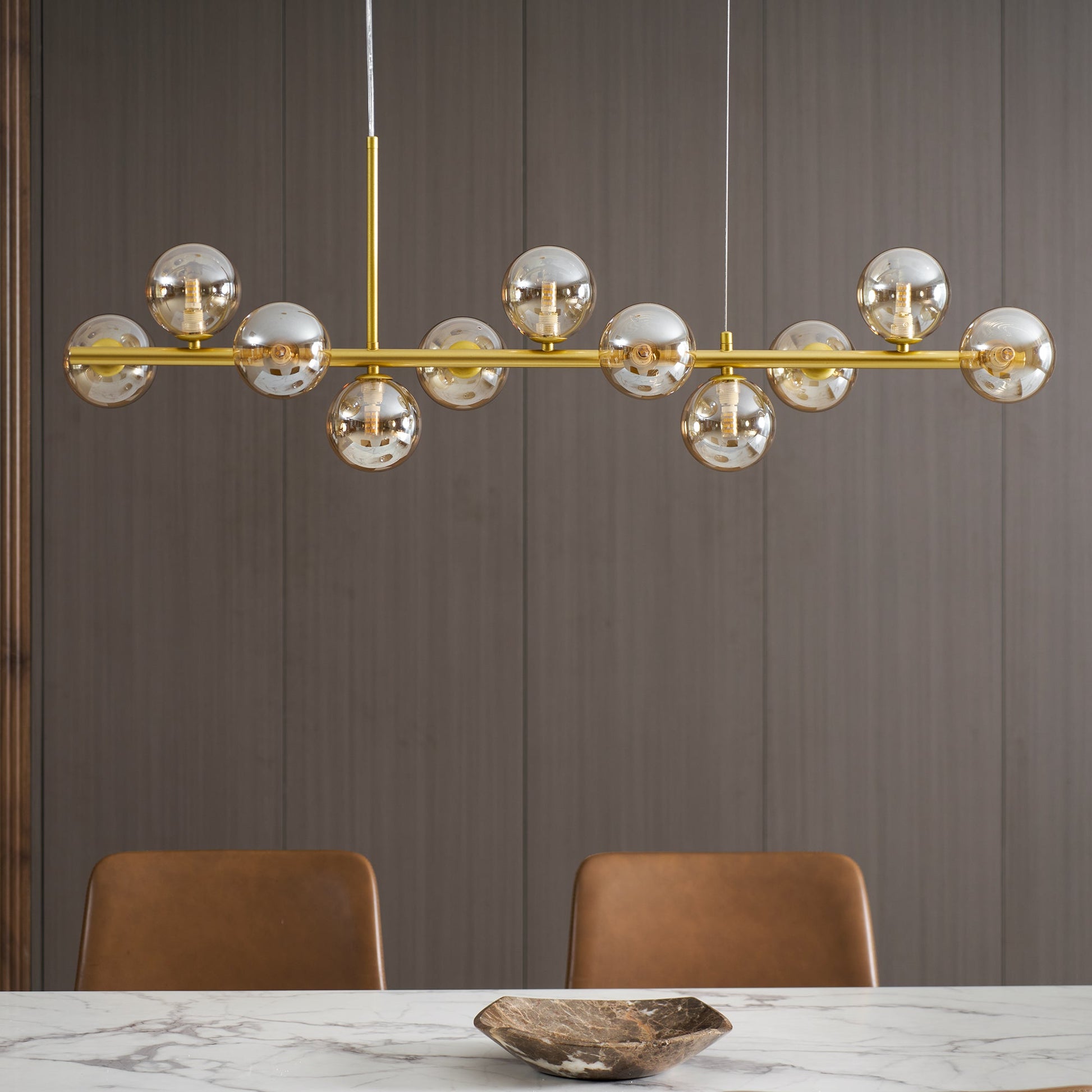 Smoked Glass Globe Chandelier — Mid-Century Modern Radiance