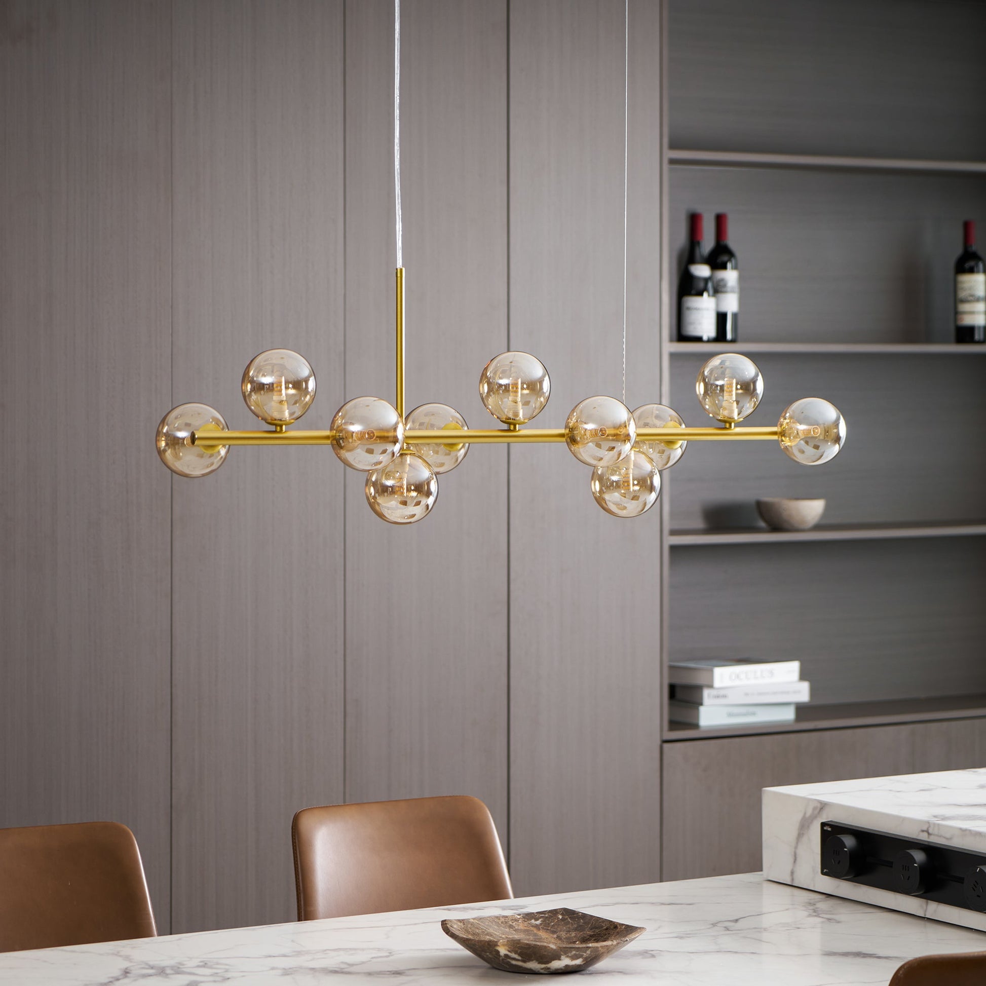 Smoked Glass Globe Chandelier — Mid-Century Modern Radiance