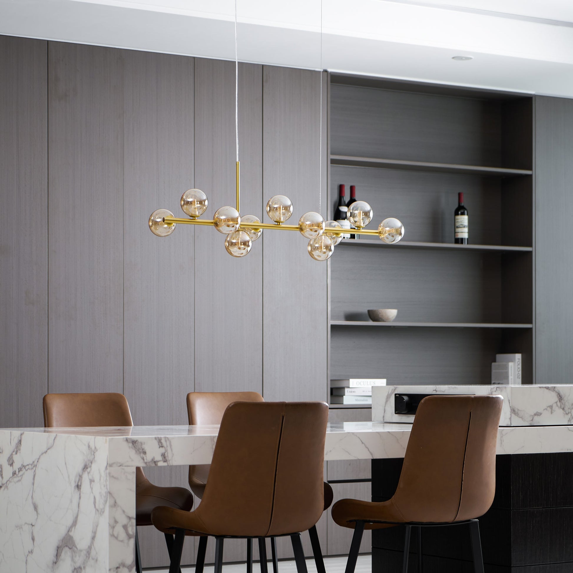 Smoked Glass Globe Chandelier — Mid-Century Modern Radiance