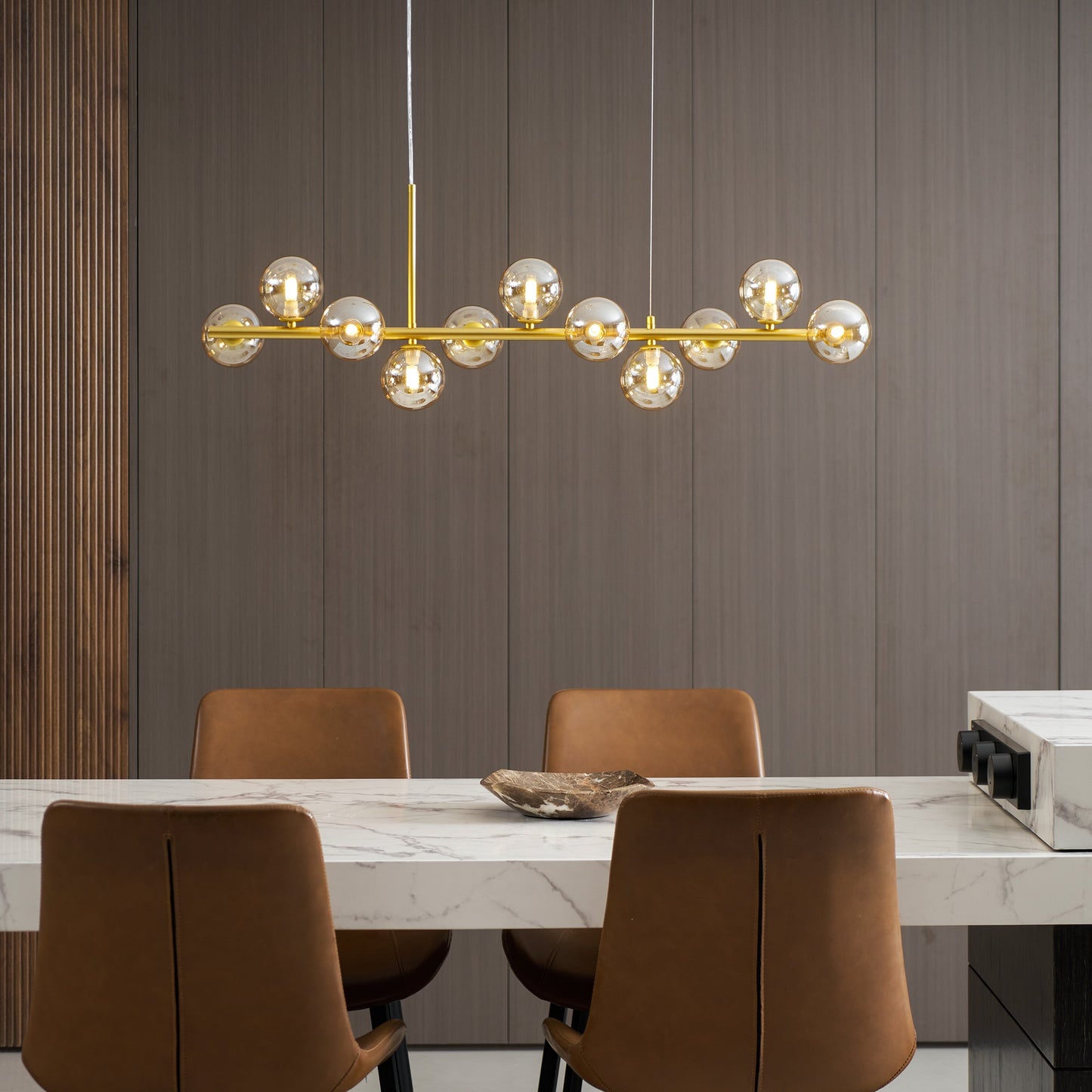 Smoked Glass Globe Chandelier — Mid-Century Modern Radiance