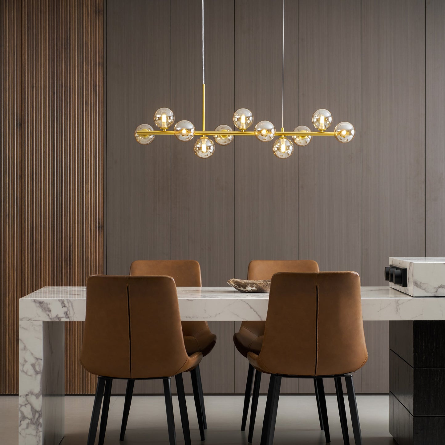 Smoked Glass Globe Chandelier — Mid-Century Modern Radiance