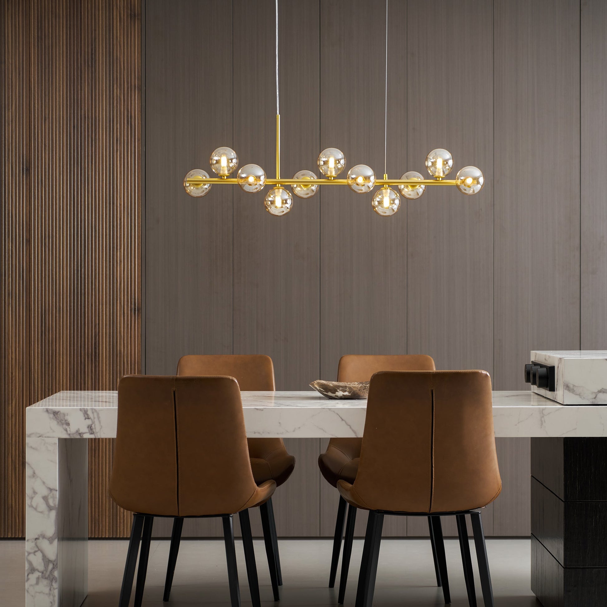 Smoked Glass Globe Chandelier — Mid-Century Modern Radiance