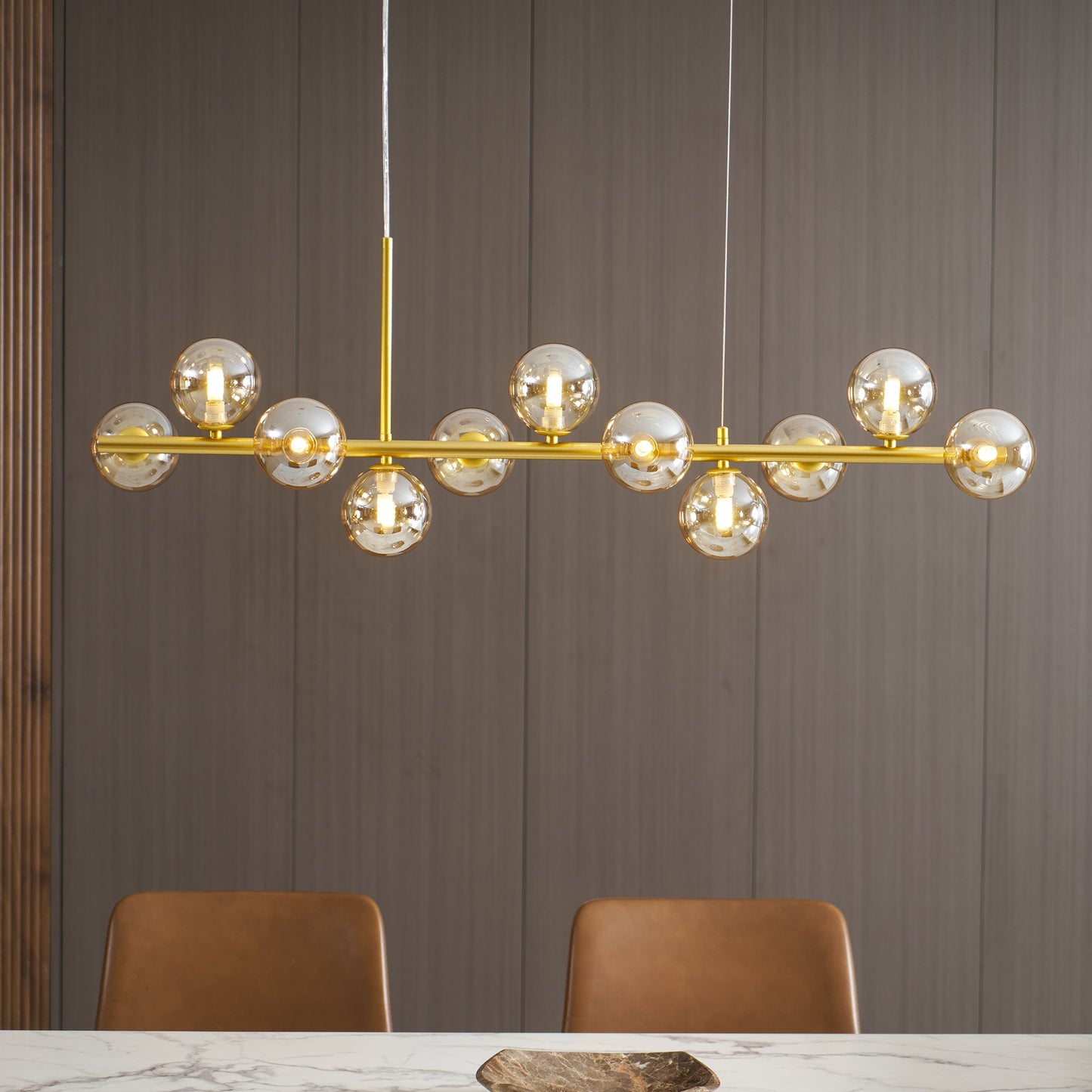 Smoked Glass Globe Chandelier — Mid-Century Modern Radiance