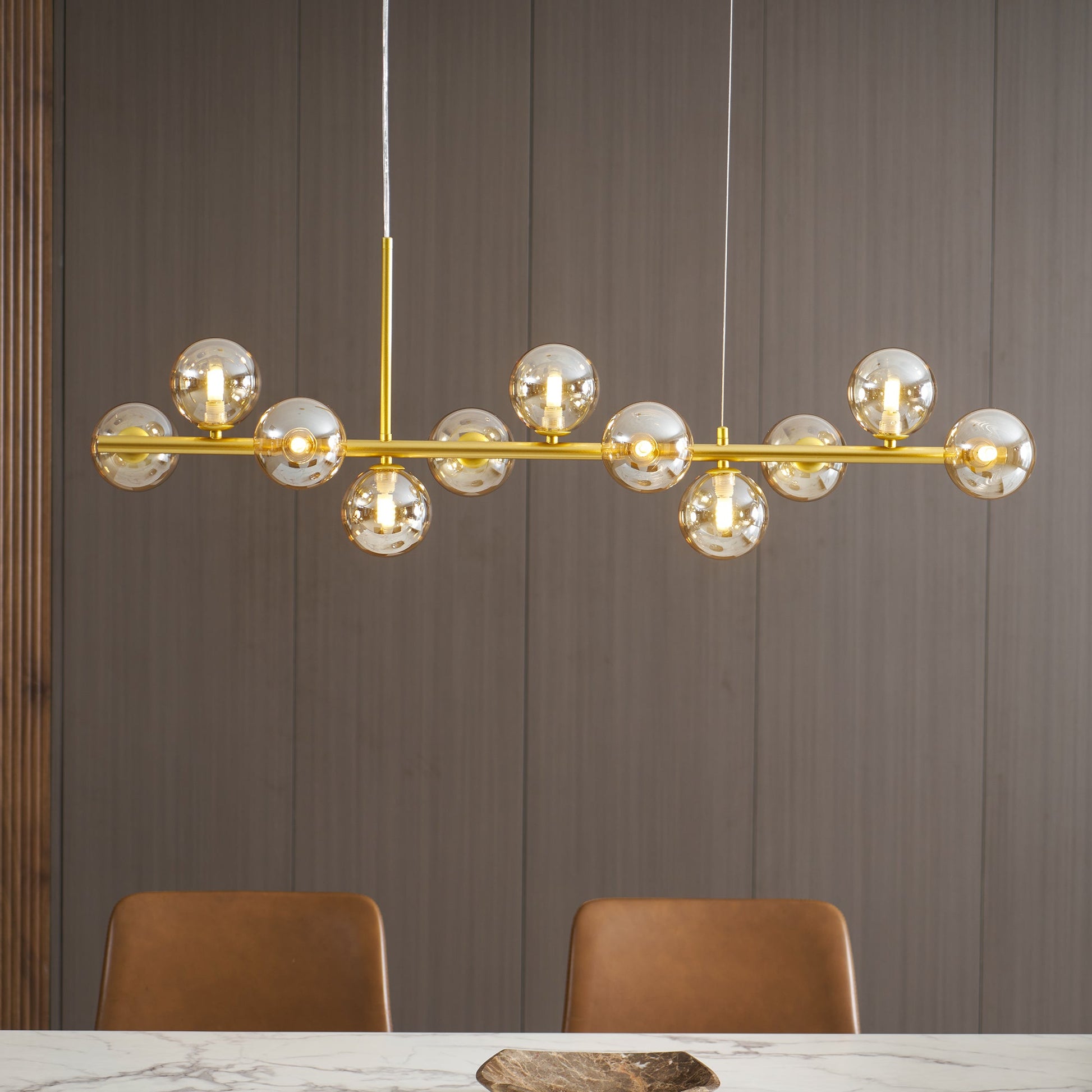 Smoked Glass Globe Chandelier — Mid-Century Modern Radiance