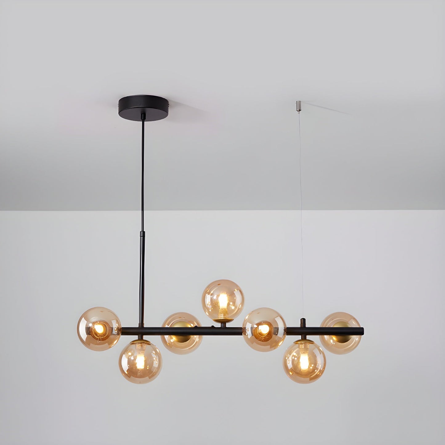 Smoked Glass Globe Chandelier — Mid-Century Modern Radiance