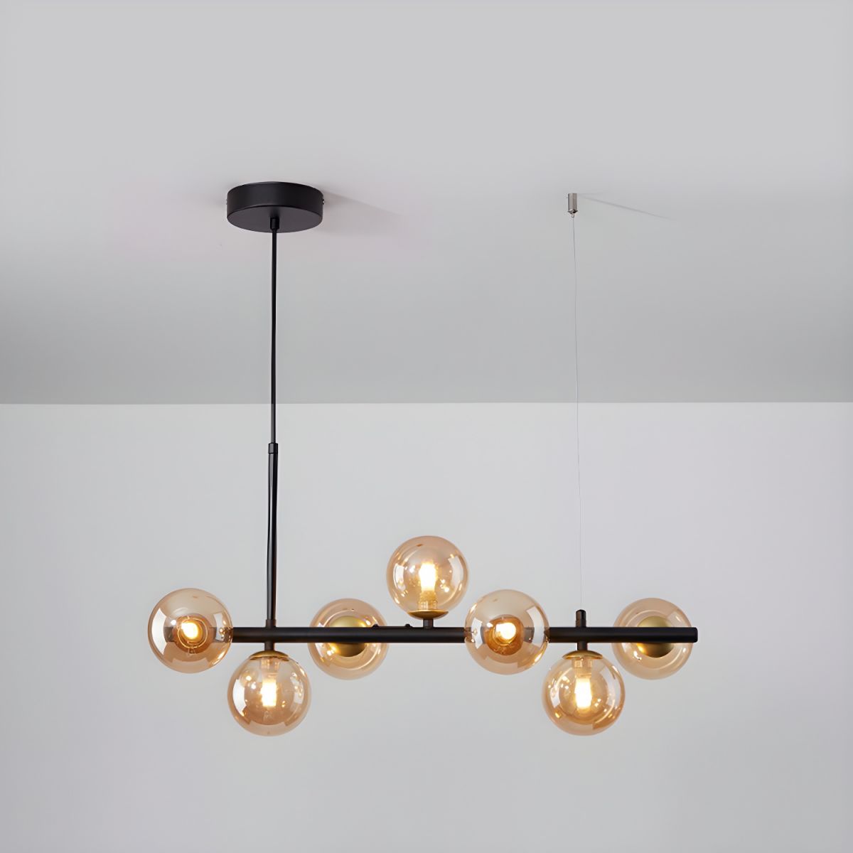 Smoked Glass Globe Chandelier — Mid-Century Modern Radiance