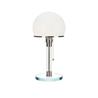 Opal glass dome table lamp with nickel finish and clear glass base by Lumotrot