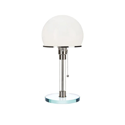 Opal glass dome table lamp with nickel finish and clear glass base by Lumotrot