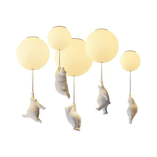 Frosted acrylic globe ceiling light with playful bears by Lumotrot