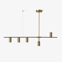 Brushed brass and black linear chandelier, modern minimalist style, Lumotrot
