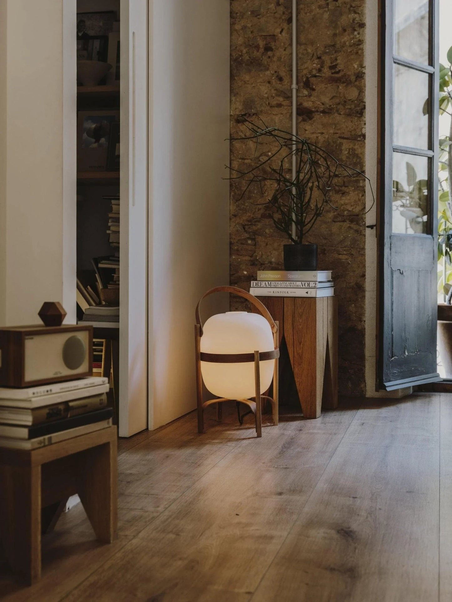 Wood & Glass Lantern Lamp — Soft Ambiance