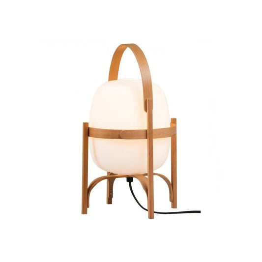 Wood and opal glass lantern table lamp with Japandi style by Lumotrot
