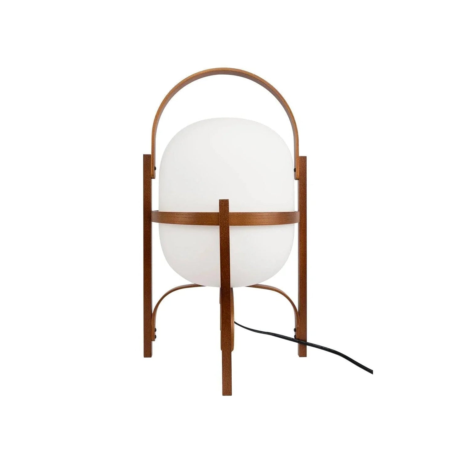 Organic oval silhouette of the wood and glass lantern table lamp