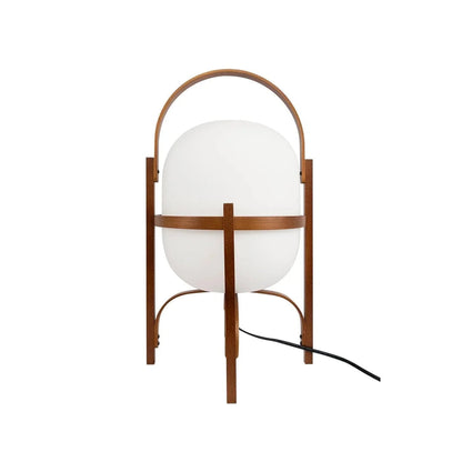 Organic oval silhouette of the wood and glass lantern table lamp