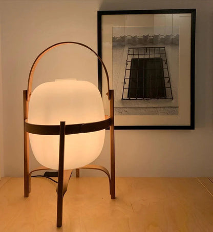 Wood & Glass Lantern Table Lamp — Japandi Soft Glow - LumoTrot