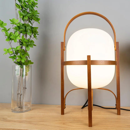 Wood & Glass Lantern Table Lamp — Japandi Soft Glow - LumoTrot