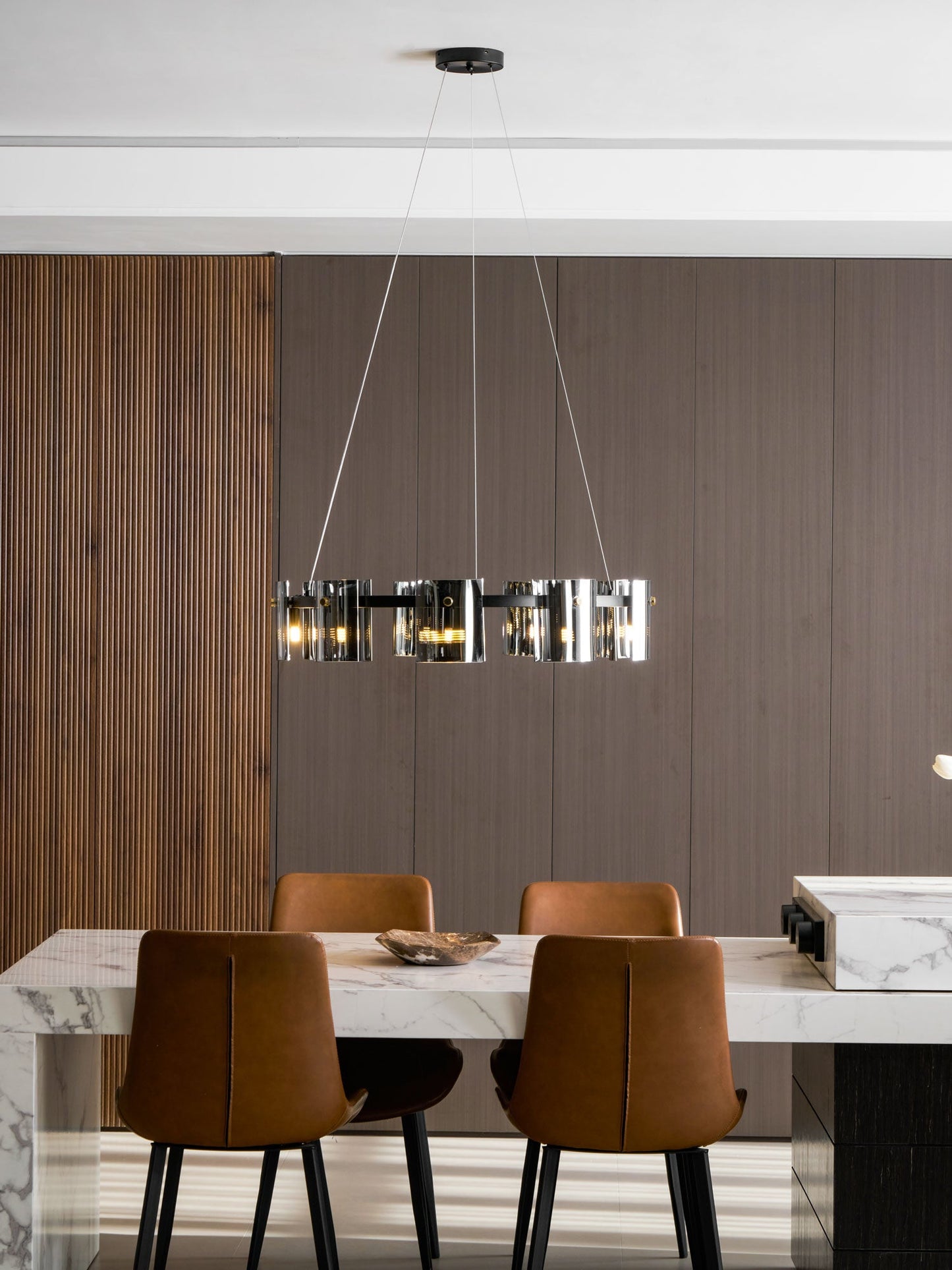 Smoked Glass Pendant Light — Modern Art Deco Ambiance