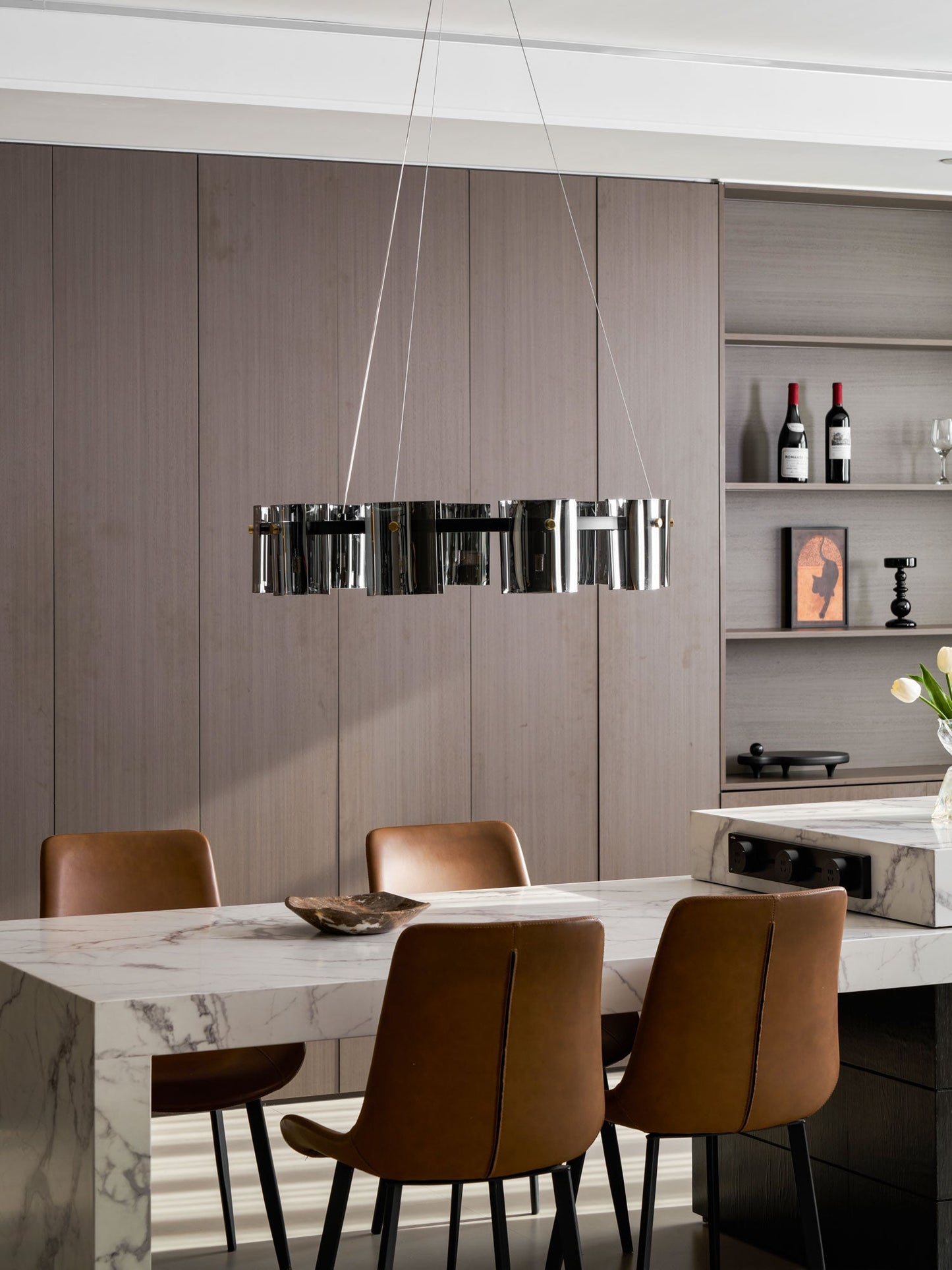 Smoked Glass Pendant Light — Modern Art Deco Ambiance