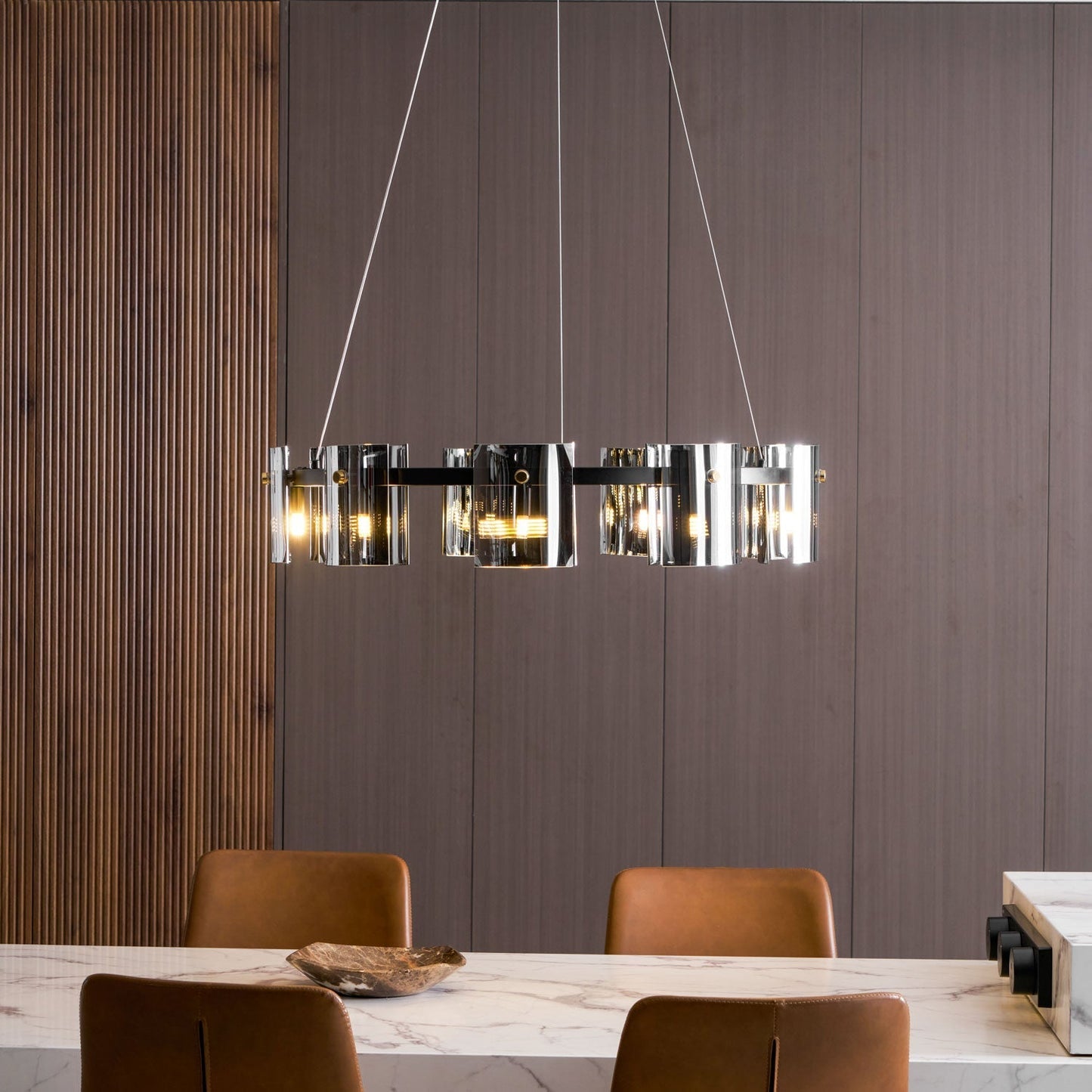 Smoked Glass Pendant Light — Modern Art Deco Ambiance