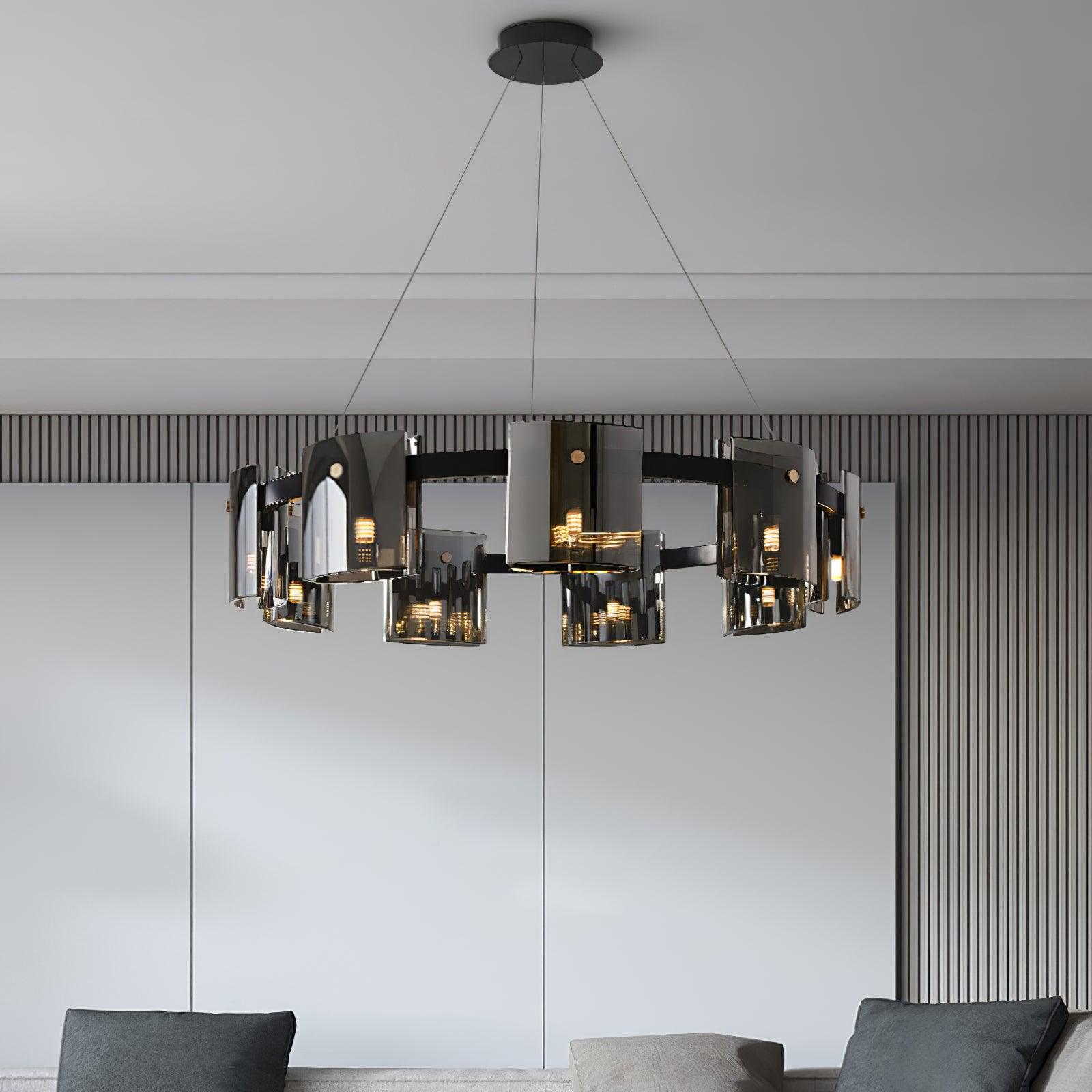 Close-up of the smoked glass texture on the chandelier