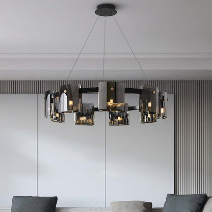 Close-up of the smoked glass texture on the chandelier