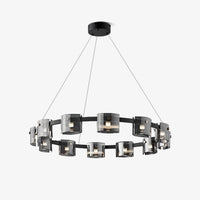Smoked glass and matte black metal art deco chandelier Lumotrot