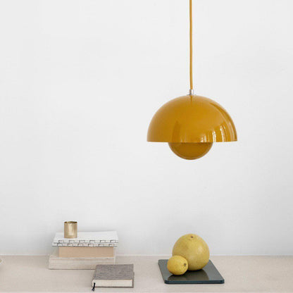 Close-up of polished metal pendant light construction