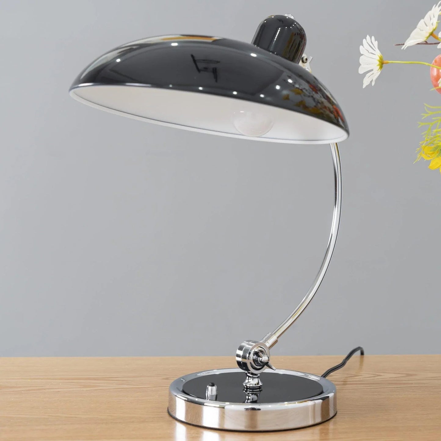 Chrome accented black dome table lamp silhouette with adjustable arm