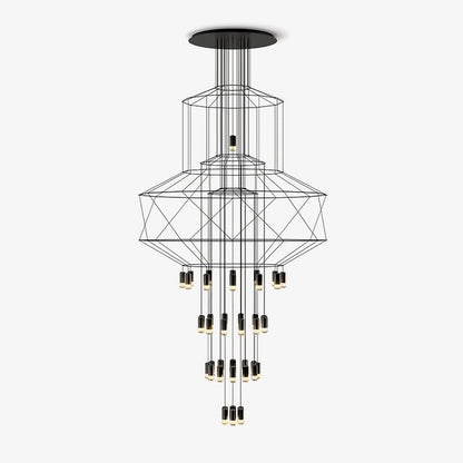 Black geometric wire frame chandelier - modern statement lighting by Lumotrot