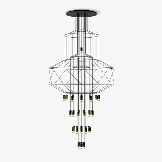 Black geometric wire frame chandelier - modern statement lighting by Lumotrot