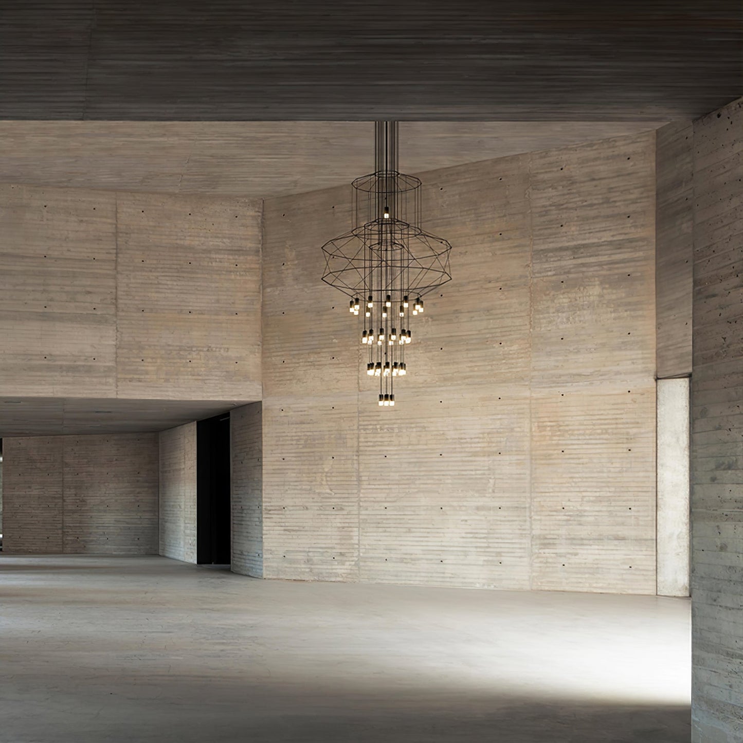 Tiered geometric silhouette of the black wire frame chandelier