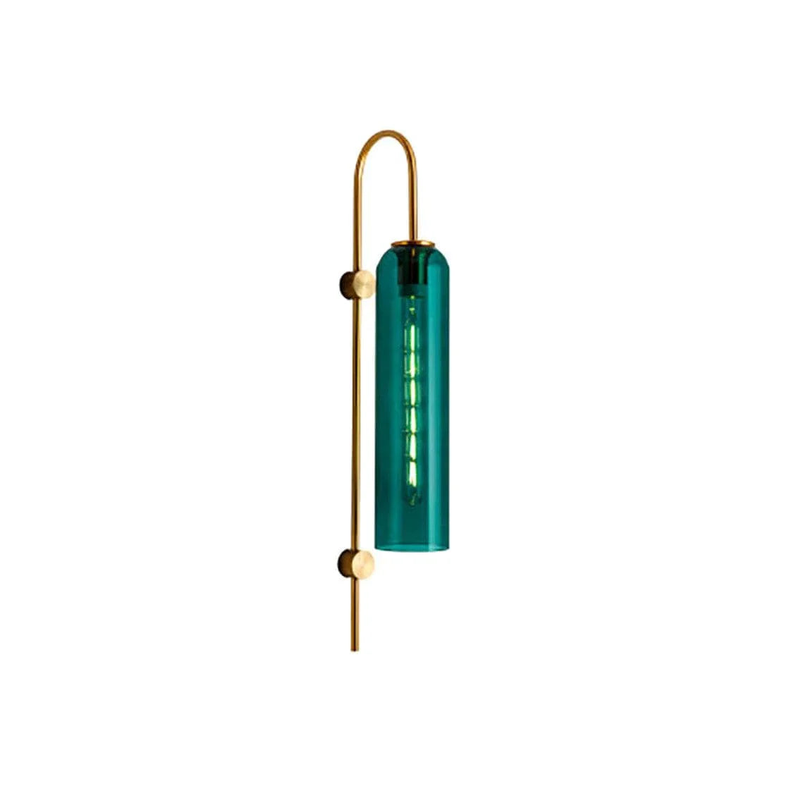 Teal blown glass and brass wall sconce with modern art deco style by Lumotrot