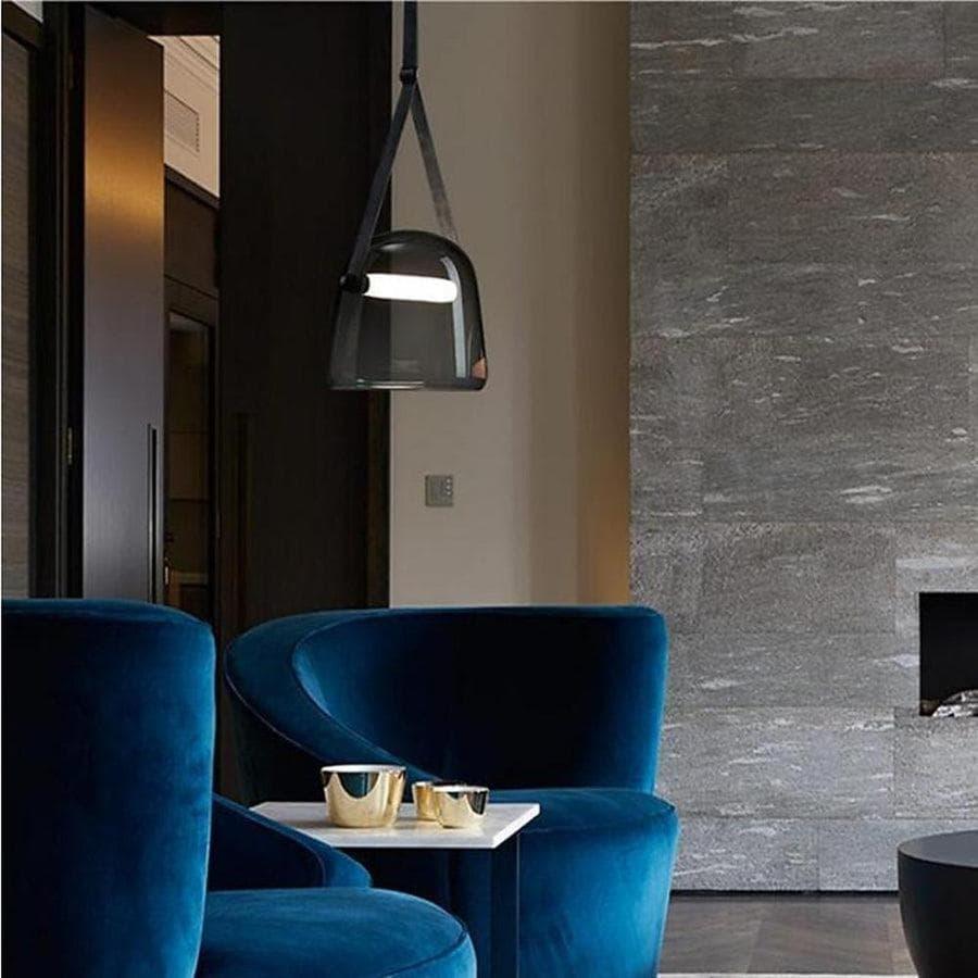 Modern living room interior with smoked glass pendant light Lumotrot