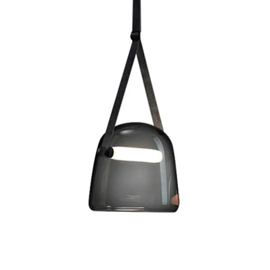 Smoked glass pendant light with black strap Lumotrot