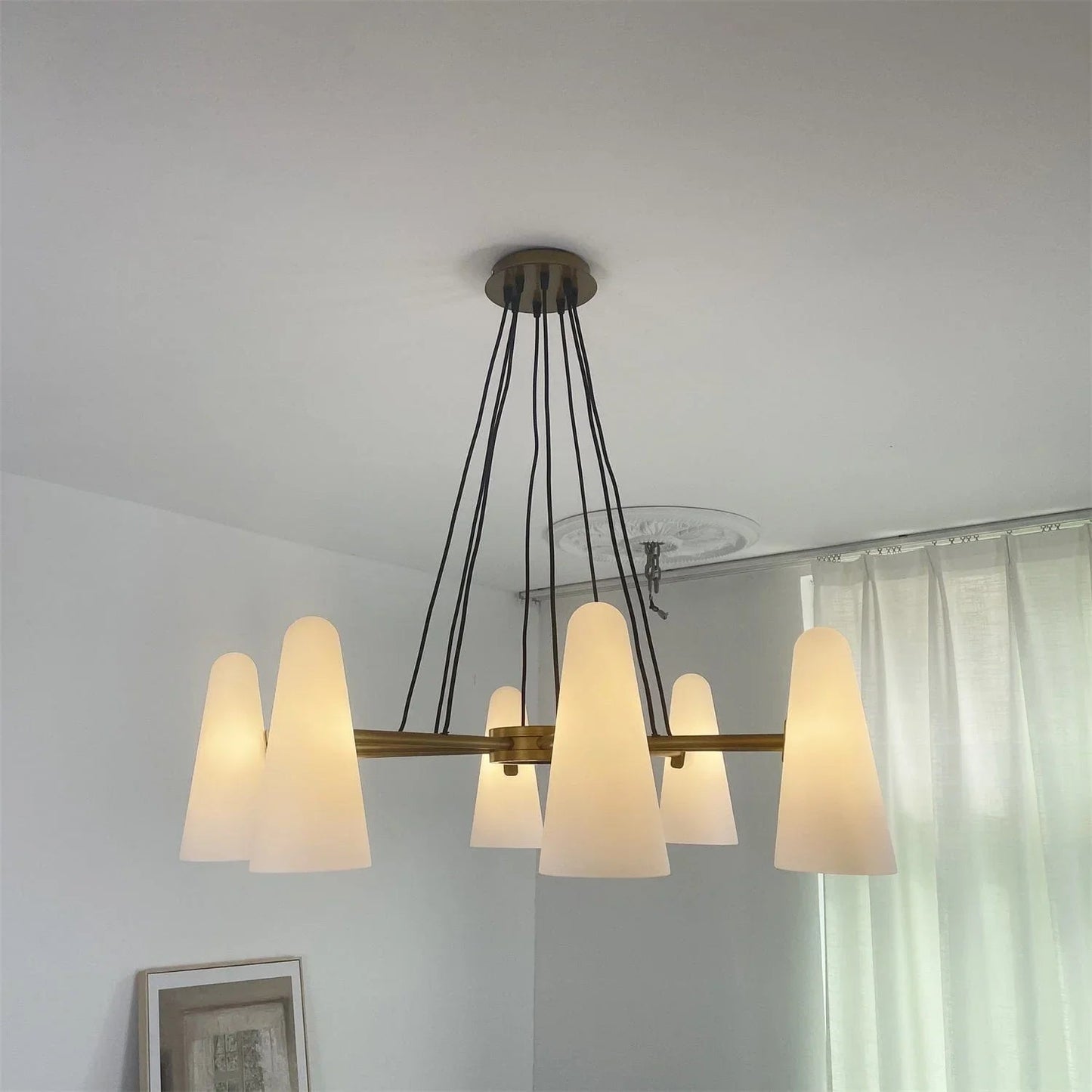 Brass Porcelain Chandelier — Warm Modern Ambiance