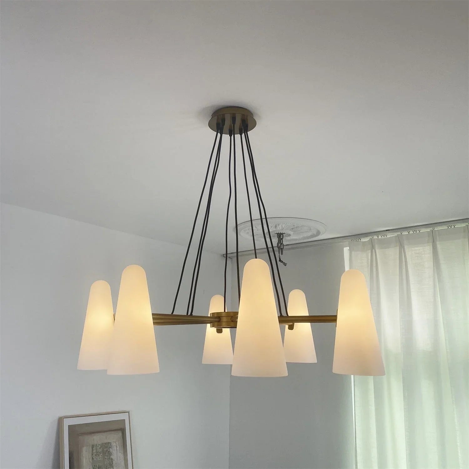 Brass Porcelain Chandelier — Warm Modern Ambiance