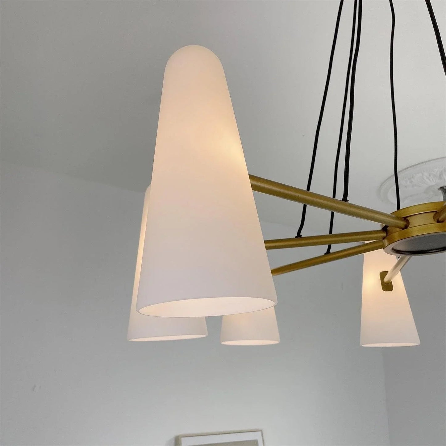 Brass Porcelain Chandelier — Warm Modern Ambiance